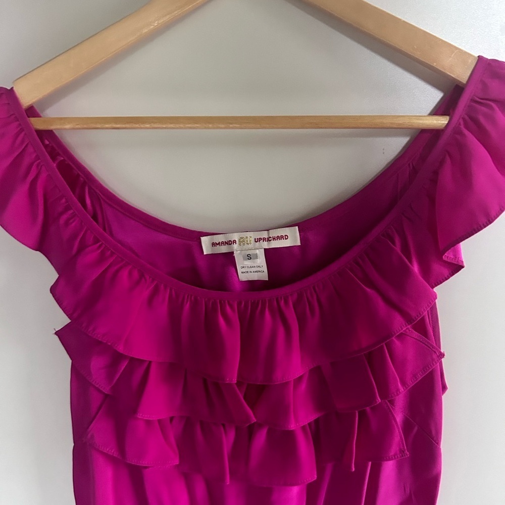 Amanda Uprichard Silk hot pink Dress Womens ruffle sleeveles revolve - Picture 3 of 7